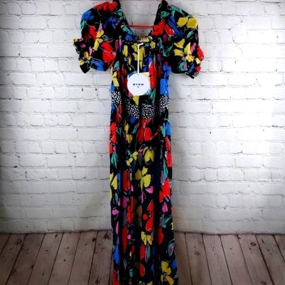 Rixo x Target Black Floral Tie Waist Maxi Dress NWT 2 - Picture 2 of 11